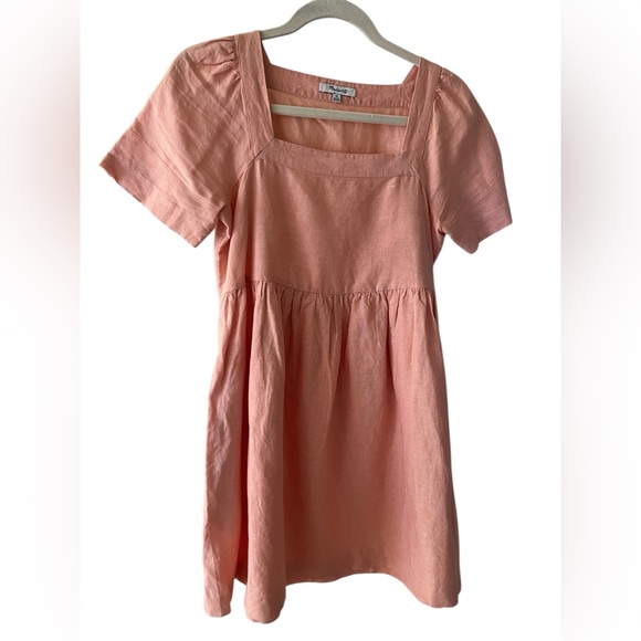 Madewell Linen Blend Allie Babydoll Mini Dress Peach Square Neck XS - Picture 2 of 5